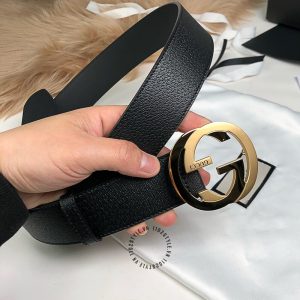 Thắt lưng nam cao cấp Gucci mặt khóa vàng dây da đen fake 1:1 - Ảnh 4