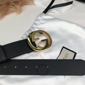 Thắt lưng nam cao cấp Gucci mặt khóa vàng dây da đen fake 1:1 - Ảnh 3