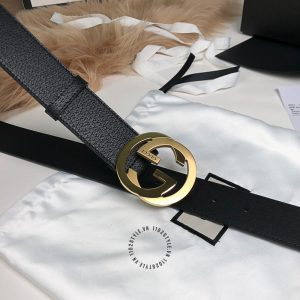 Thắt lưng nam cao cấp Gucci mặt khóa vàng dây da đen fake 1:1 - Ảnh 2
