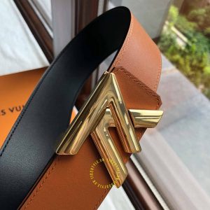 Thắt lưng nam Louis Vuitton mặt khóa màu vàng dây da nâu trơn - Hình ảnh 4