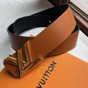 Thắt lưng nam Louis Vuitton mặt khóa màu vàng dây da nâu trơn - Hình ảnh 3