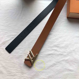 Thắt lưng nam Louis Vuitton mặt khóa màu vàng dây da nâu trơn - Hình ảnh 7