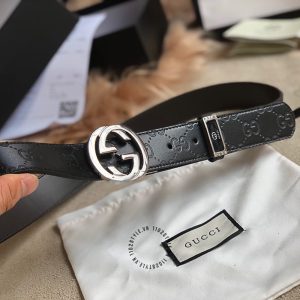 Thắt lưng nam Gucci dây da họa tiết mặt khóa bạc cao cấp - Ảnh 5