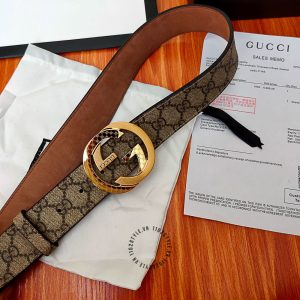 Thắt lưng nam Gucci mặt vàng dây họa tiết cao cấp hàng hiệu - Ảnh 5