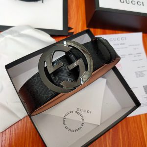 Thắt lưng Gucci nam mặt khóa đen dây da họa tiết hàng hiệu - Ảnh 2