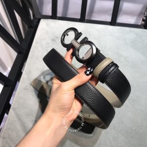 Thắt lưng nam Salvatore Ferragamo dây da màu ghi hàng hiệu - Hình ảnh 2