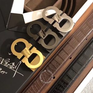 Thắt lưng Salvatore Ferragamo da sần màu nâu mặt khoá vàng - Hình ảnh 4