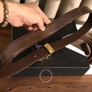 Thắt lưng Salvatore Ferragamo da sần màu nâu mặt khoá vàng - Hình ảnh 5