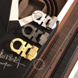 Thắt lưng Salvatore Ferragamo da sần màu nâu mặt khoá vàng - Hình ảnh 6