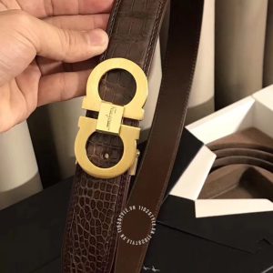 Thắt lưng Salvatore Ferragamo da sần màu nâu mặt khoá vàng - Hình ảnh 7