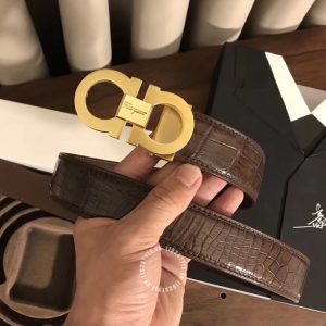 Thắt lưng Salvatore Ferragamo da sần màu nâu mặt khoá vàng - Hình ảnh 8