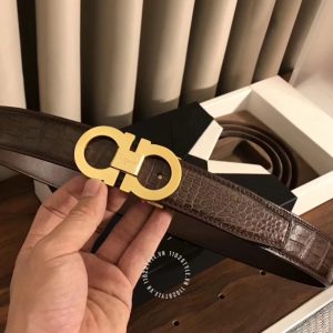 Thắt lưng Salvatore Ferragamo da sần màu nâu mặt khoá vàng - Hình ảnh 9