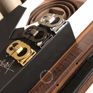 Thắt lưng Salvatore Ferragamo da sần màu nâu mặt khoá vàng - Hình ảnh 3
