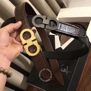 Thắt lưng Salvatore Ferragamo da sần màu nâu mặt khoá vàng - Hình ảnh 2