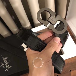 Thắt lưng Salvatore Ferragamo dây đen mặt khoá đen chì - Hình ảnh 6
