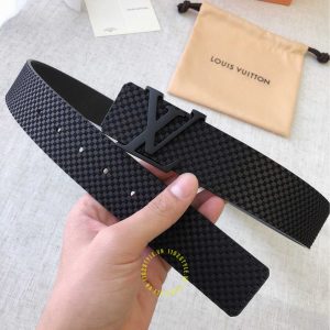 Thắt lưng da xịn Louis Vuitton khóa đen nhám dây họa tiết caro nhỏ - Ảnh 2