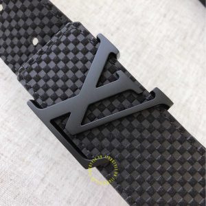 Thắt lưng da xịn Louis Vuitton khóa đen nhám dây họa tiết caro nhỏ - Ảnh 3
