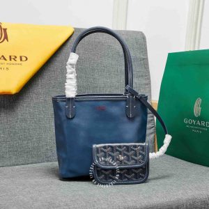 Túi xách nữ Goyard màu xanh than hoạ tiết monogram hàng hiệu - Ảnh 2