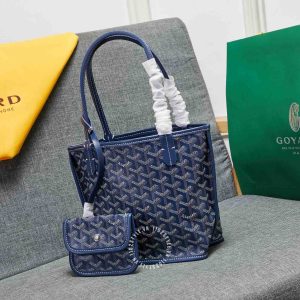 Túi xách nữ Goyard màu xanh than hoạ tiết monogram hàng hiệu - Ảnh 3