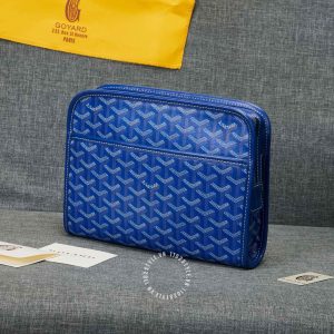 Cluth cầm tay Goyard da thật màu xanh dương cao cấp - Ảnh 2