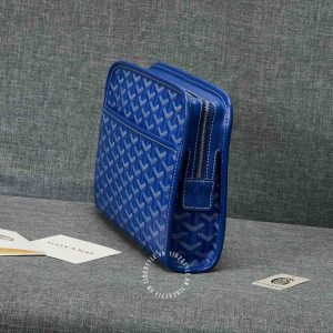 Cluth cầm tay Goyard da thật màu xanh dương cao cấp - Ảnh 3