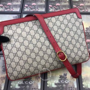Túi xách đeo chéo Gucci nữ màu ghi phối đỏ họa tiết cao cấp - Hình ảnh 4