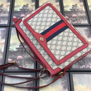 Túi xách đeo chéo Gucci nữ màu ghi phối đỏ họa tiết cao cấp - Hình ảnh 2