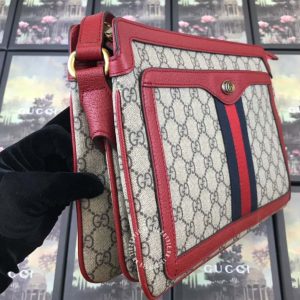 Túi xách đeo chéo Gucci nữ màu ghi phối đỏ họa tiết cao cấp - Hình ảnh 3