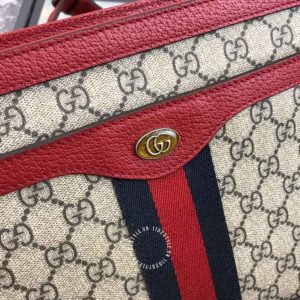 Túi xách đeo chéo Gucci nữ màu ghi phối đỏ họa tiết cao cấp - Hình ảnh 5
