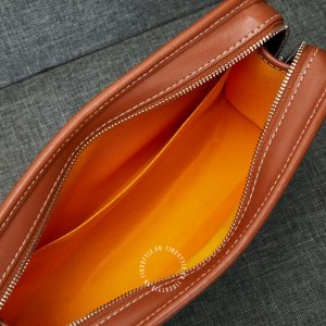 Cluth cầm tay Goyard màu đen viền da nâu hàng hiệu - Ảnh 3