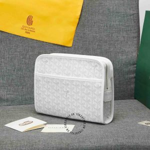 Cluth cầm tay Goyard màu trắng hoạ tiết monogram hàng hiệu - Ảnh 2