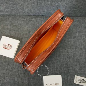 Cluth cầm tay Goyard màu đen viền da nâu hàng hiệu - Ảnh 4
