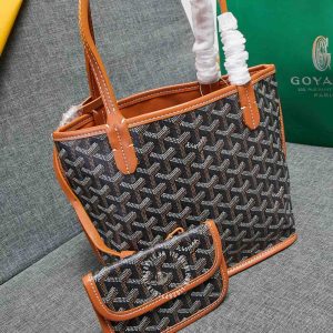Túi xách nữ Goyard màu đen viền da nâu hàng hiệu Luxury - Ảnh 4