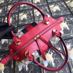Túi xách hàng hiệu Gucci nữ màu ghi phối đỏ họa tiết Monogram - Ảnh 3