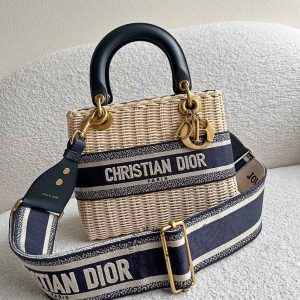 Túi xách cói Dior quai màu xanh đen hàng hiệu cao cấp - Hình ảnh 2
