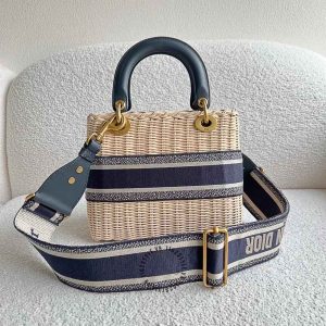 Túi xách cói Dior quai màu xanh đen hàng hiệu cao cấp - Hình ảnh 3