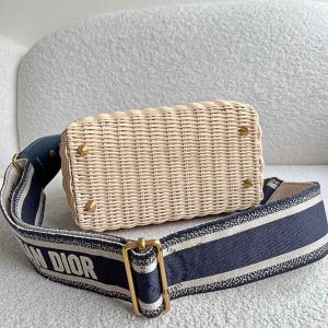Túi xách cói Dior quai màu xanh đen hàng hiệu cao cấp - Hình ảnh 7