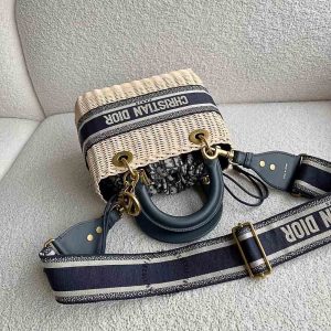 Túi xách cói Dior quai màu xanh đen hàng hiệu cao cấp - Hình ảnh 6