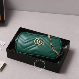 Túi xách đeo chéo hàng hiệu Gucci nữ màu xanh dây xích cao cấp - Ảnh 2