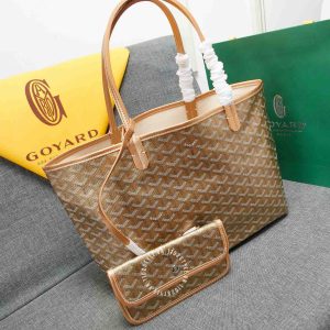 Túi xách nữ Goyard màu nâu logo trắng hàng hiệu Luxury - Ảnh 2