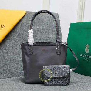 Túi xách nữ Goyard màu ghi xám logo trắng hàng hiệu xách tay - Ảnh 2