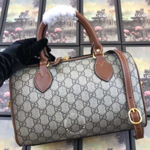 Túi du lịch Gucci nữ màu ghi dây nâu họa tiết ong hàng hiệu cao cấp - Ảnh 4