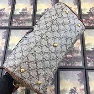 Túi du lịch Gucci nữ màu ghi dây nâu họa tiết ong hàng hiệu cao cấp - Ảnh 8