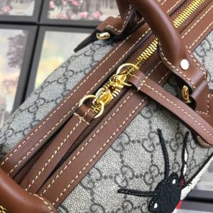 Túi du lịch Gucci nữ màu ghi dây nâu họa tiết ong hàng hiệu cao cấp - Ảnh 6