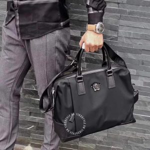 Cặp laptop Versace nam màu đen logo kim loại cao cấp - Ảnh 2