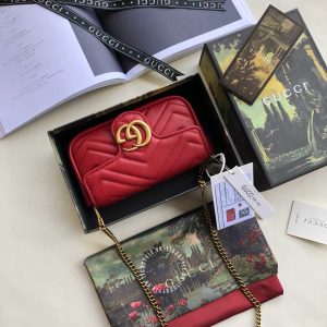Túi xách đeo chéo Gucci nữ màu đỏ logo GG phiên bản cao cấp - Ảnh 2