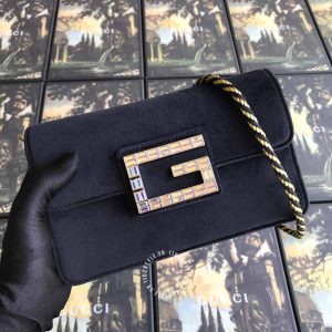Túi đeo chéo Gucci nữ màu đen logo đính đá hàng hiệu cao cấp - Hình ảnh 2