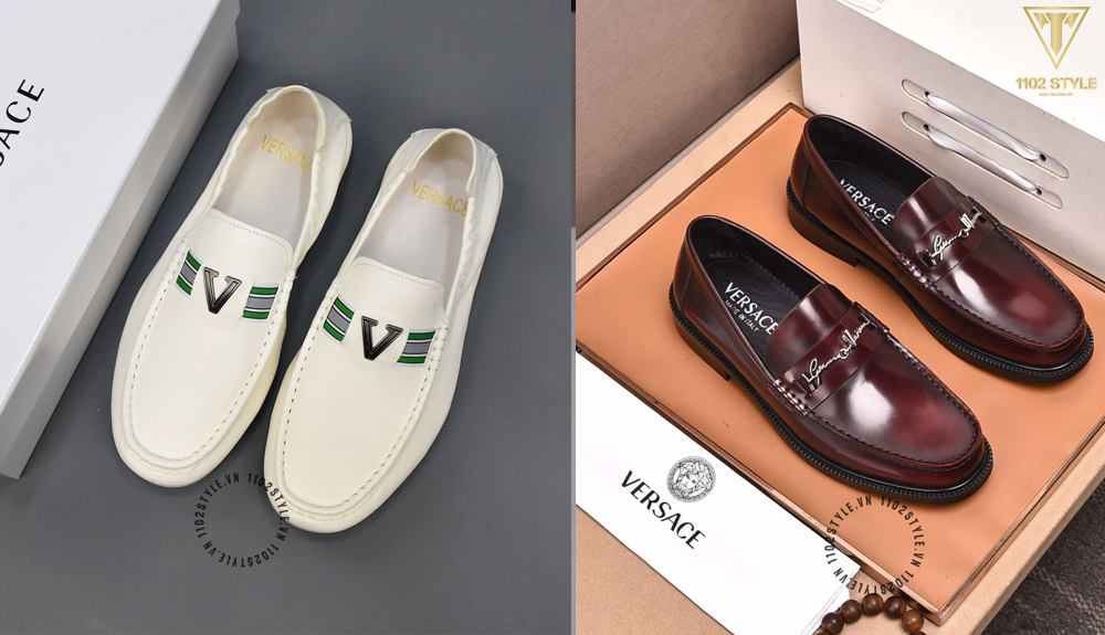 Kiểu dáng và thiết kế bên ngoài của các sản phẩm giày lười Versace cao cấp hầu như không có sự khác biệt. Ta khó có thể phát hiện điểm khác nhau giữa hàng thật và hàng giày lười Versace Likeauth 1 1.