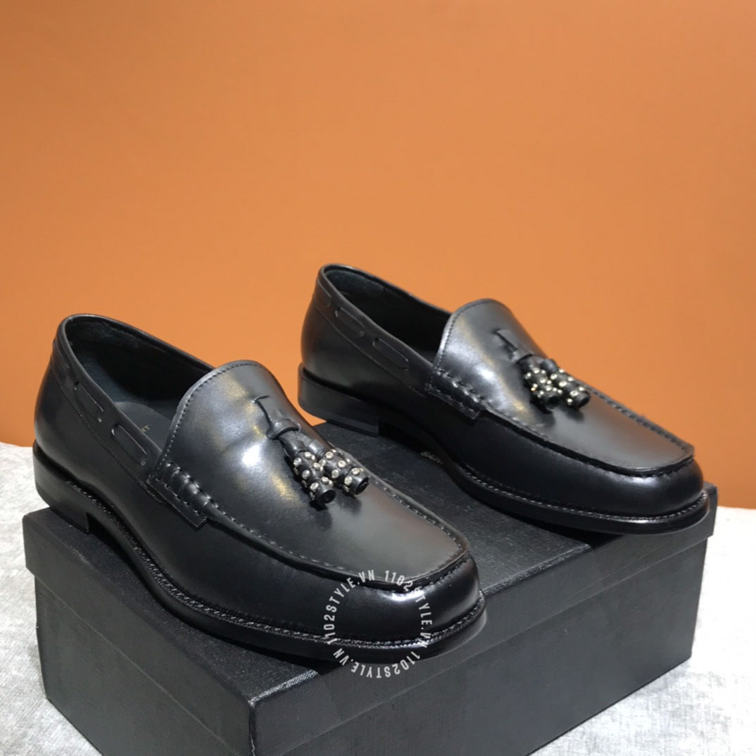 Giày lười nam cao cấp YSL đen bóng quả chuông hàng hiệu Luxury
