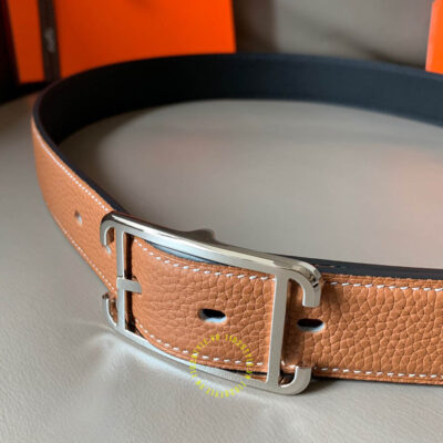 Độ hoàn thiện của thắt lưng Hermes 2 mặt khóa bạc Like Auth